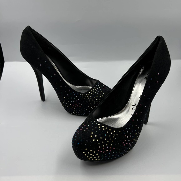 Y2K Style Brash High Heels Womens 10 Stripper Platform Velvet Rhinestone Rainbow - Picture 7 of 7